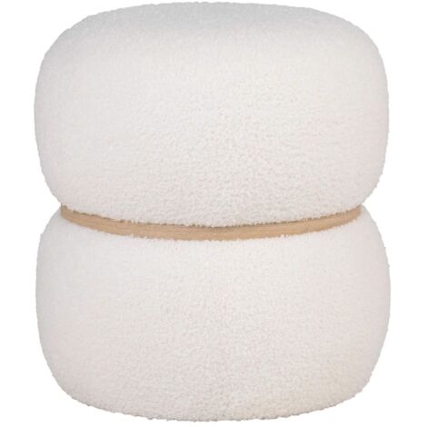 SNOVIK - Pouf Rond en Tissu Bouclé Blanc Ceinturé en MDF (1/2)