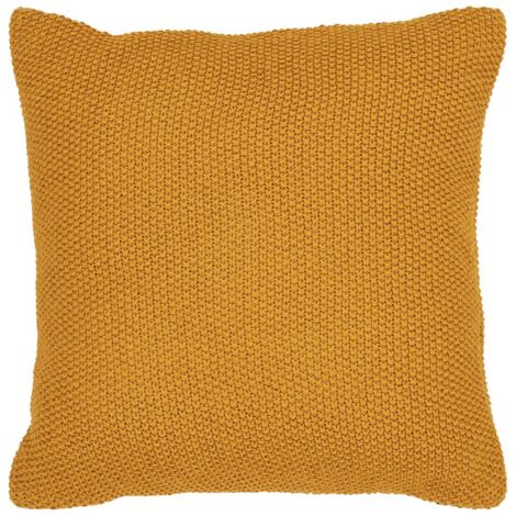 KAPAS - Coussin Déco Carré 100% Coton Recyclé Jaune Moutarde (1/4)