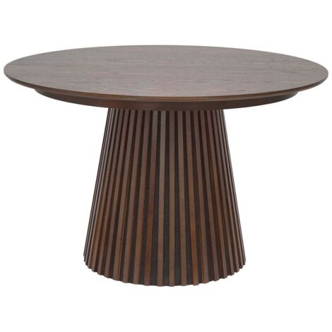 Altobuy – Table extensible ronde 120/160/200 cm – Pied central en relief – MDF placage chêne fumé – Accueille jusqu'à 8 convives (1/5)