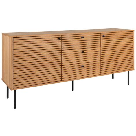 LOWAN - Buffet 3 Tiroirs 2 Portes Effet Tasseaux Teinté Chêne Clair (1/5)