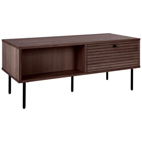 LOWAN - Table basse 2 Tiroirs Effet Tasseaux Teinté Chêne Foncé (1/5)