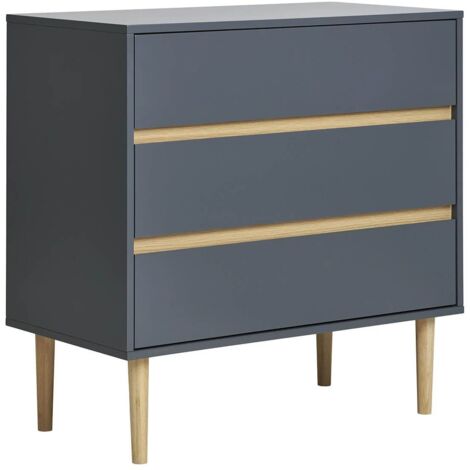 AVEL - Commode 3 Tiroirs en MDF Gris Foncé et Bois Naturel (1/5)