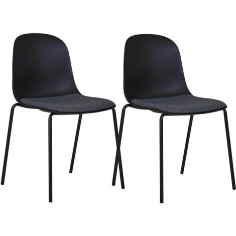 LENA - Lot de 2 Chaises Coque Polyester et Pieds Métal Noir Assise Mousse et Tissu (1/5)