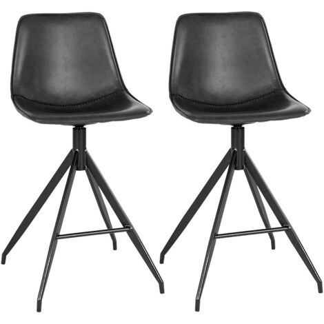 COUNTER - Lot de 2 Chaises Hautes Simili Cuir Noir Pied Pivotant Métal Noir (1/5)