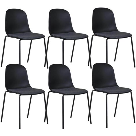 LENA - Lot de 6 Chaises Coque Polyester et Pieds Métal Noir Assise Mousse et Tissu (1/5)