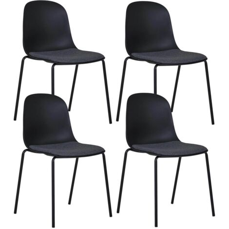 LENA - Lot de 4 Chaises Coque Polyester et Pieds Métal Noir Assise Mousse et Tissu (1/5)