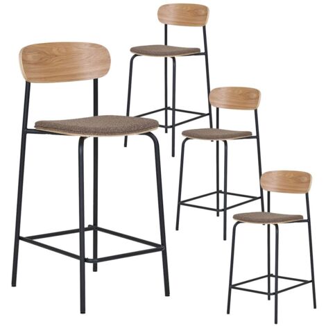 ESTELLE - Lot de 4 Chaises Hautes Dossier en Frêne Assise Pieds Métal Noir (1/5)