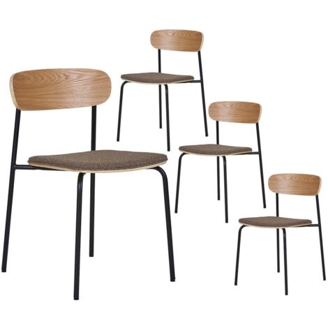 ESTELLE - Lot de 4 Chaises Dossier en Frêne Assise Tissu Pieds Métal Noir (1/5)