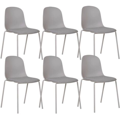 LENA - Lot de 6 Chaises Coque Polyester et Pieds Métal Gris Assise Mousse et Tissu (1/5)