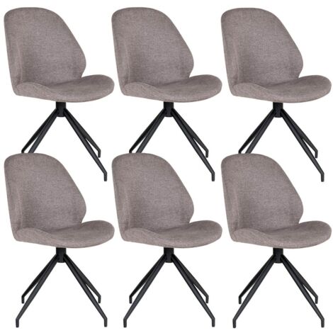 GAYA - Lot de 6 Chaises Incurvées Pivotantes Tissu Chiné Taupe (1/5)
