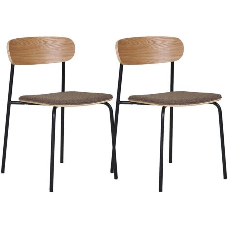 ESTELLE - Lot de 2 Chaises Dossier en Frêne Assise Tissu Pieds Métal Noir (1/5)