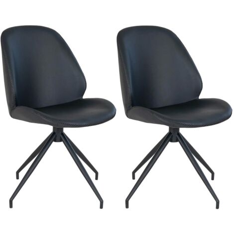 GAYA - Lot de 2 Chaises Incurvées Pivotantes Simili Noir (1/5)