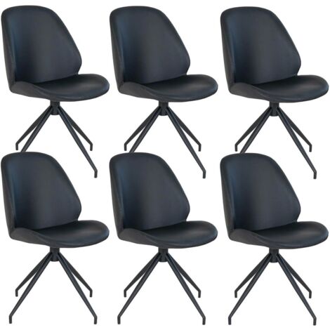 GAYA - Lot de 6 Chaises Incurvées Pivotantes Simili Noir (1/5)