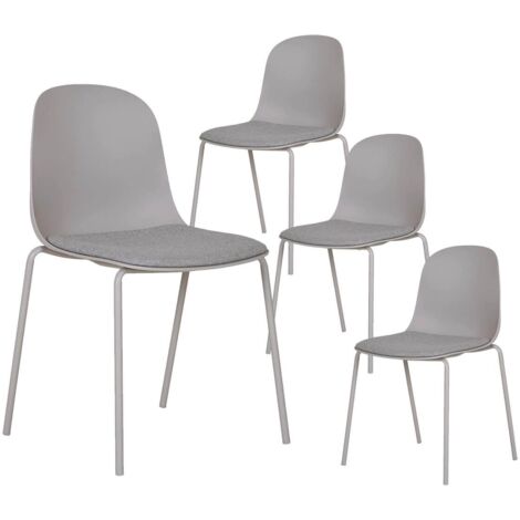 LENA - Lot de 4 Chaises Coque Polyester et Pieds Métal Gris Assise Mousse et Tissu (1/5)