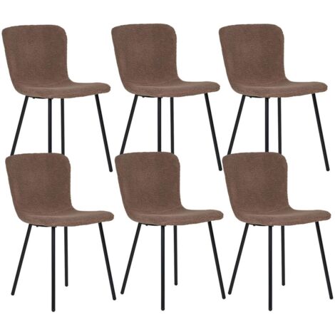 LASLO - Lot de 6 Chaises Tissu Bouclé Marron Pieds Métal Noir (1/5)