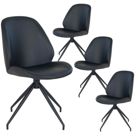 GAYA - Lot de 4 Chaises Incurvées Pivotantes Simili Noir (1/5)