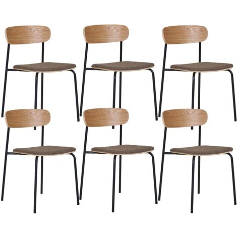 ESTELLE - Lot de 6 Chaises Dossier en Frêne Assise Tissu Pieds Métal Noir (1/5)