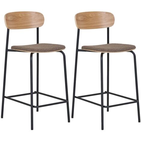 ESTELLE - Lot de 2 Chaises Hautes Dossier en Frêne Assise Pieds Métal Noir (1/5)
