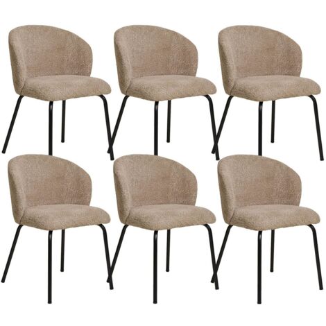 DALIDA -  Lot de 6 Chaises Incurvées Tissu Bouclé Beige Pieds Métal Noir (1/5)