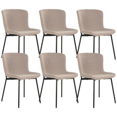 LESLI - Lot de 6 Chaises Tissu Bouclé Beige Pieds Métal Noir (1/5)