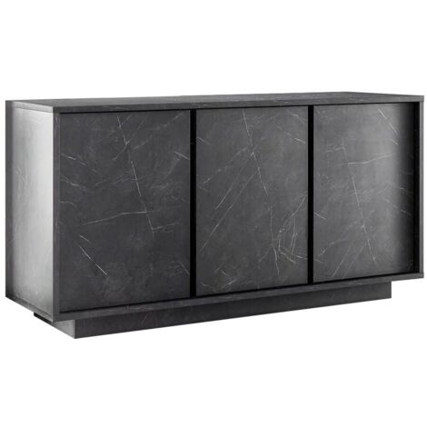 PIRALIA - Buffet 3 Portes Aspect Marbre Gris Anthracite (1/3)