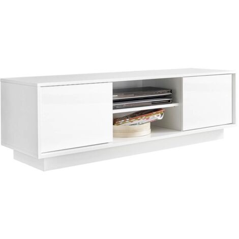LYSIANE - Meuble TV 2 Portes Finition Blanc Laqué Brillant Weiss (1/3)