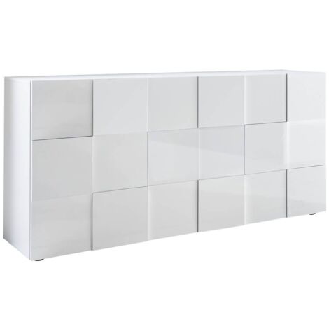 REBECCA - Buffet 3 Portes Finition Blanc Laqué Weiss Relief Damiers (1/3)