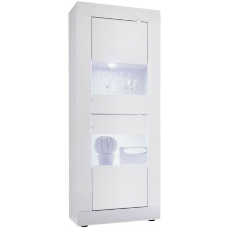 OTELLO - Vitrine 2 Portes Finition Blanc Laqué Weiss avec Leds (1/2)