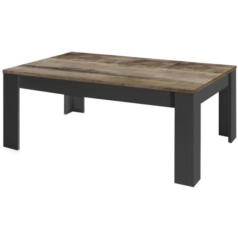 OTELLO - Table Basse Rectangulaire Noir Mat Plateau Aspect Bois Antik (1/3)
