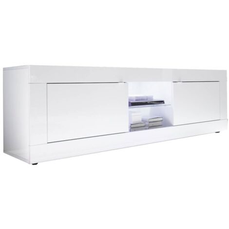 OTELLO - Meuble TV 2 Portes 2 Niches Finition Blanc Laqué Weiss avec Leds (1/4)