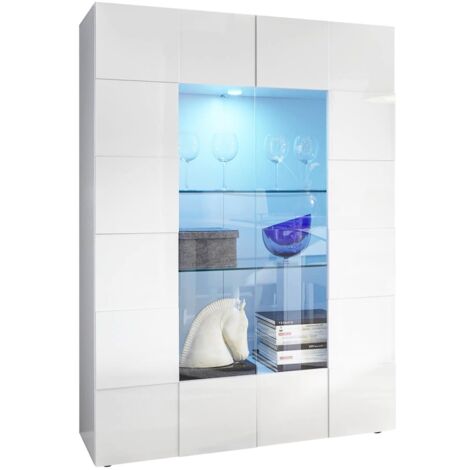 REBECCA - Vitrine 2 Portes Finition Blanc Laqué Weiss Relief Damiers et Leds (1/3)