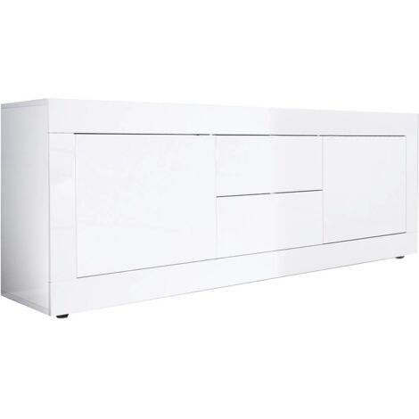 OTELLO - Meuble TV 2 Portes 2 Tiroirs Finition Blanc Laqué Weiss (1/3)