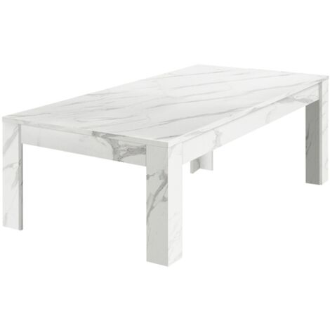 PIRALIA - Table Basse Rectangulaire Aspect Marbre Blanc (1/3)
