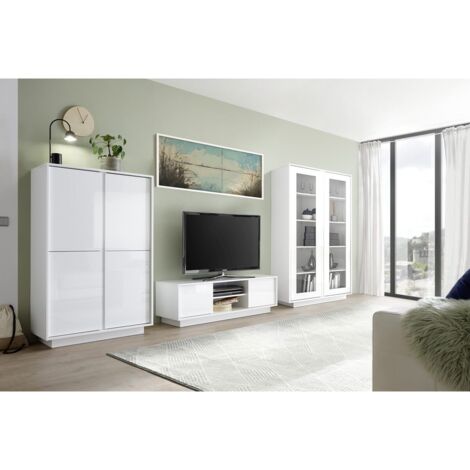 LYSIANE - Ensemble Salon complet Finition Blanc Laqué Brillant Weiss (1/5)