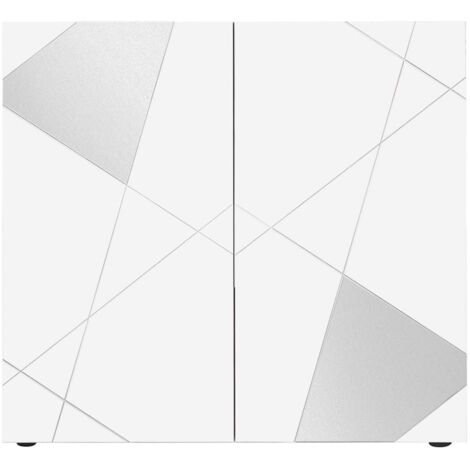 ORIANA - Rangement 2 Portes Finition Blanc Laqué Weiss avec Sérigraphies et Miroirs (1/3)
