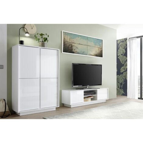 LYSIANE - Ensemble Salon Finition Blanc Laqué Brillant Weiss (1/4)
