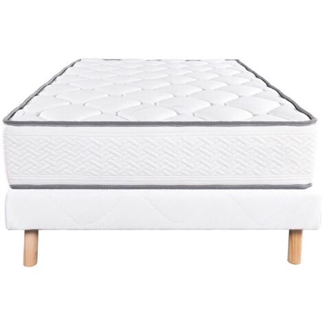 IZAC - Ensemble Matelas Mousse Ep.20cm + Sommier Tapissier Blanc 90x190 cm (1/5)