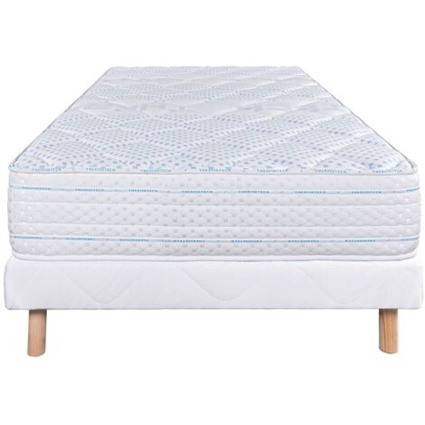 THELIO - Ensemble Matelas Mousse Ep.24cm + Sommier Tapissier Blanc 90x190 cm (1/5)