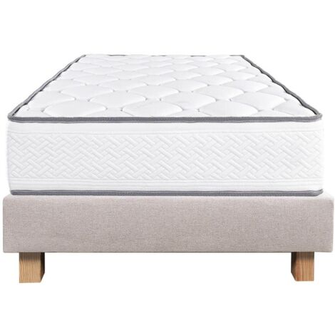 IZAC - Ensemble Matelas Mousse Ep.20cm + Sommier Tapissier Beige 90x190 cm (1/5)