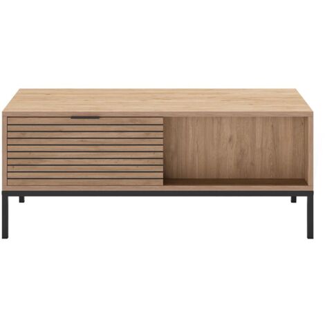 APPA - Table Basse Tiroirs à Ouverture Bi-latérale Aspect bois Tasseaux Pieds Métal (1/4)