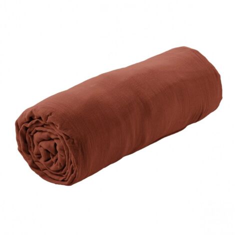 OUREA - Drap Housse 90x200cm Gaze de Coton Terracotta (1/3)