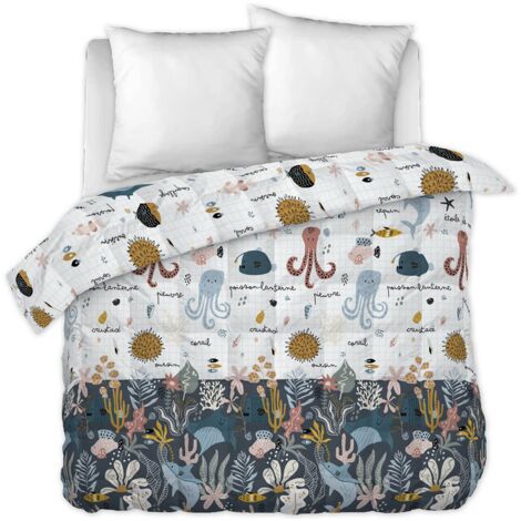 NEMO - Couette Imprimée Motifs Océan 260 x 240 cm + 2 Taies d'oreiller 60x60 cm (1/2)