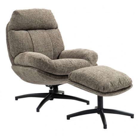 LOAM - Fauteuil Pivotant Inclinaison Réglable avec Repose Pieds Tissu Brun (1/4)