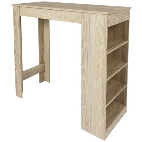 KANPE - Table de Bar Mange-Debout avec Etagères Aspect Bois (1/5)