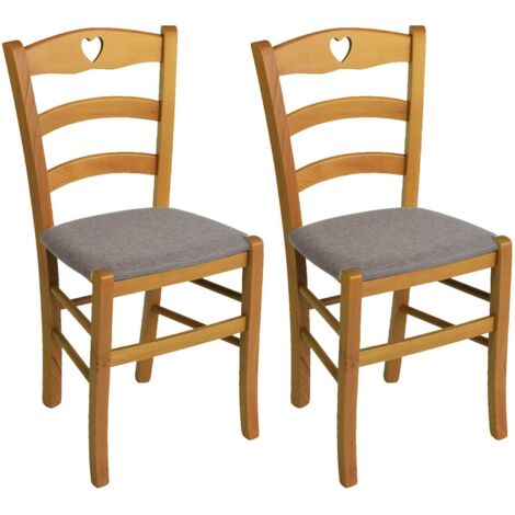 NAPLES - Lot de 2 Chaises Teinté Chêne et Assises en Tissu Chiné Gris (1/2)