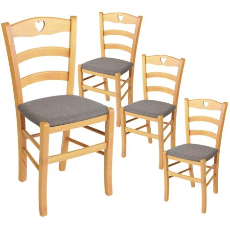 NAPLES - Lot de 4 Chaises Naturelles et Assises en Tissu Chiné Gris (1/2)