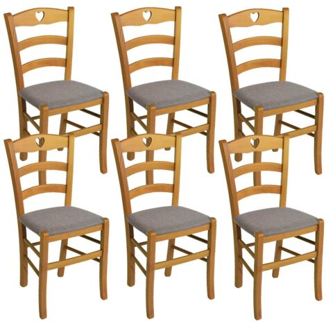 NAPLES - Lot de 6 Chaises Teinté Chêne  et Assises en Tissu Chiné Gris (1/2)