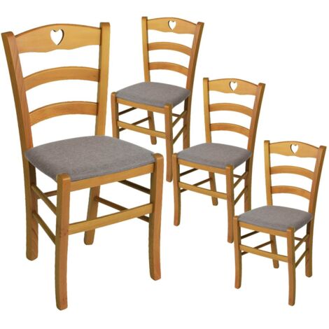 NAPLES - Lot de 4 Chaises Teinté Chêne et Assises en Tissu Chiné Gris (1/2)