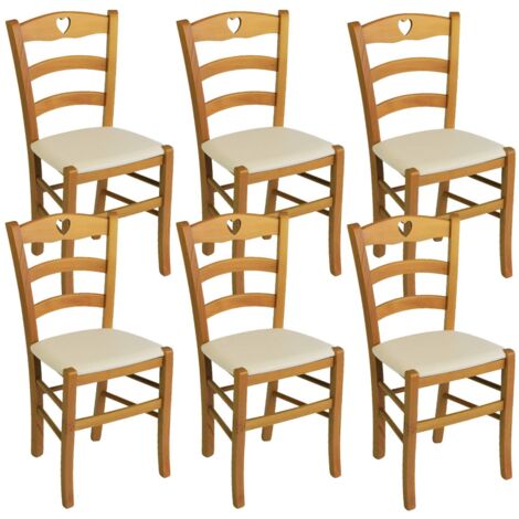 NAPLES - Lot de 6 Chaises Teinté Chêne  et Assises en PVC Ivoire (1/3)