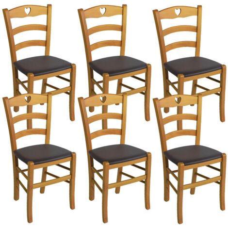 NAPLES - Lot de 6 Chaises Teinté Chêne  et Assises en PVC Moka (1/2)